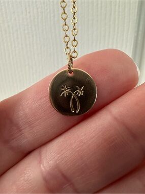 14k Gold-Filled Disc Necklace Stamped Palm Trees Hawaii Gold-Filled Chain 18”